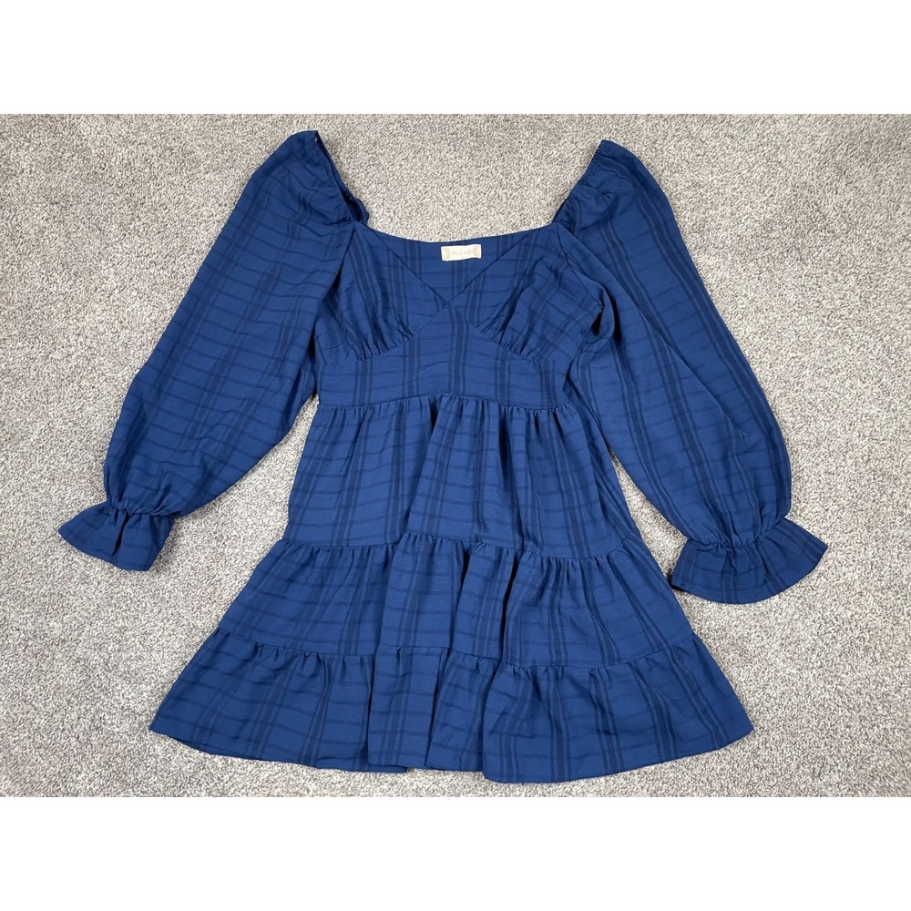 Altar'd State Dress Womens Large Blue Ruffle Flouncy Tier Mini Flirty Babydoll